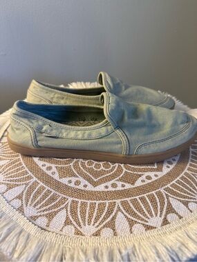 SANUK Women's Canvas Slip on Shoes Flats Loafers Sage Green Comfy Casual Boho 8